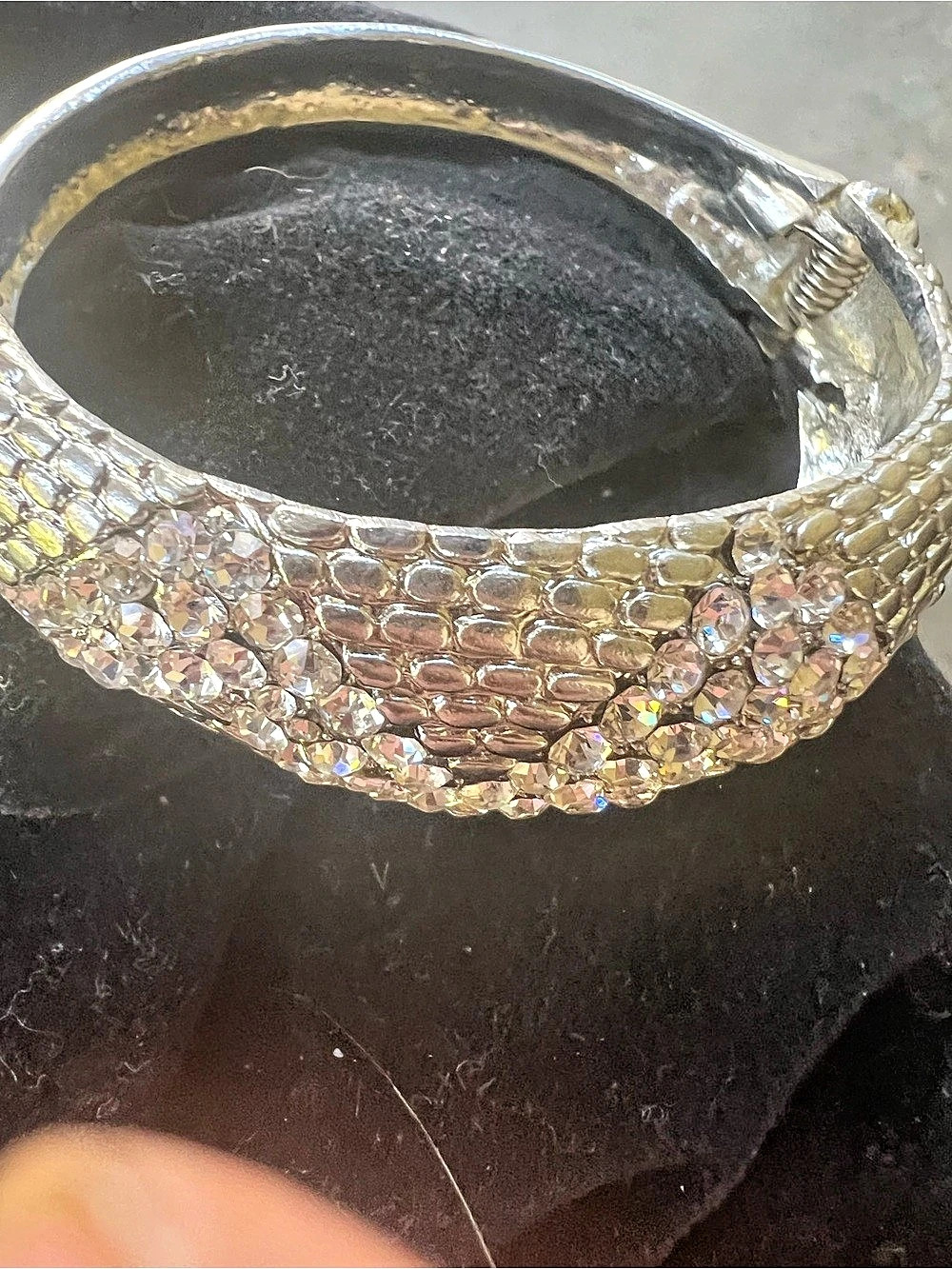 Rhinestone Hinged Bracelet in Silver Like New